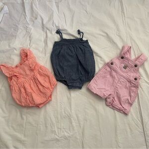 Romper Bundle for 3 to 6 Month Baby Girl Old Navy,  Carhartt Overall Embroidery